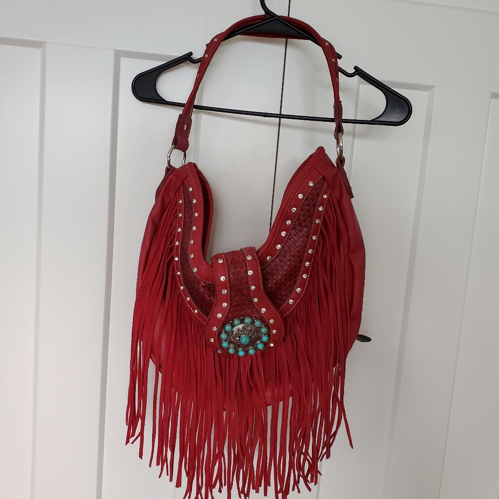 Red fringe concealed carry purse